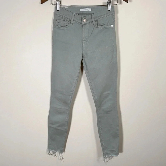 7 For  All Mankind Skinny Frayed Hem Olive Jeans - Picture 1 of 11